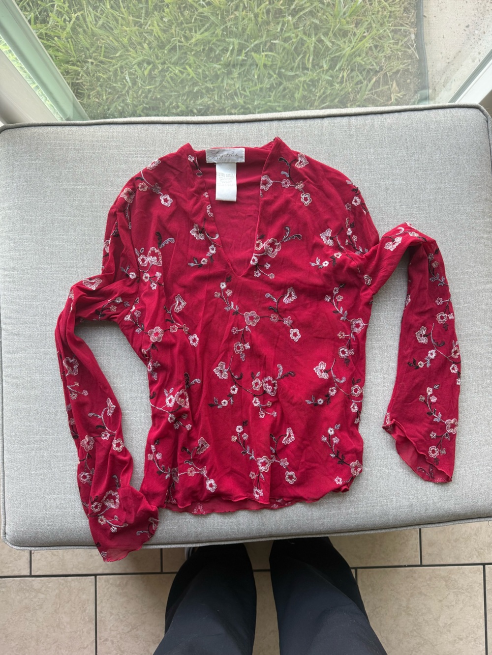 Lucy Paris Red Floral V-Neck Long Sleeve Blouse